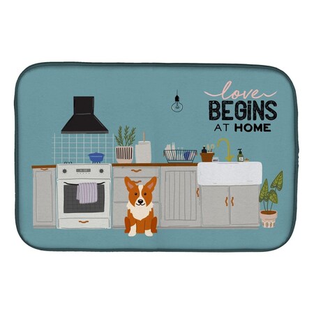 Carolines Treasures 14 x 21 in. Corgi Kitchen Scene Dish Drying Mat CK7804DDM
